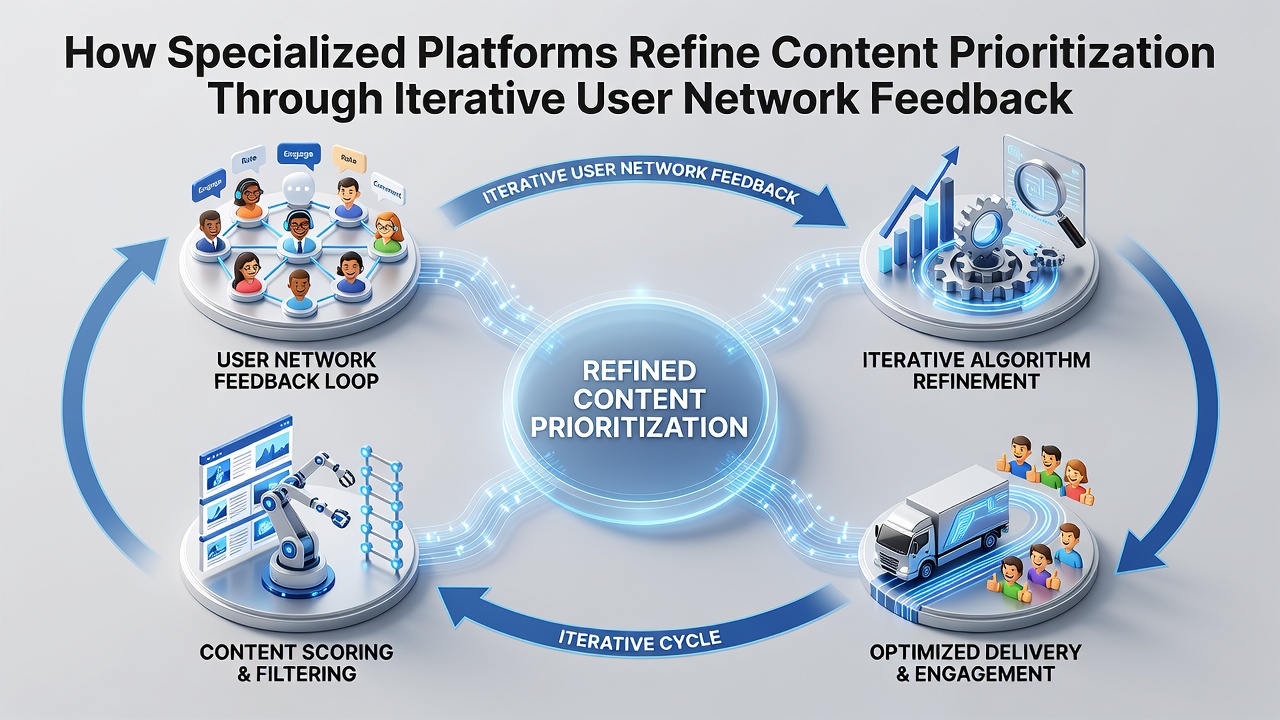 How Specialized Platforms Refine Content Prioritization Through Iterative User Network Feedback